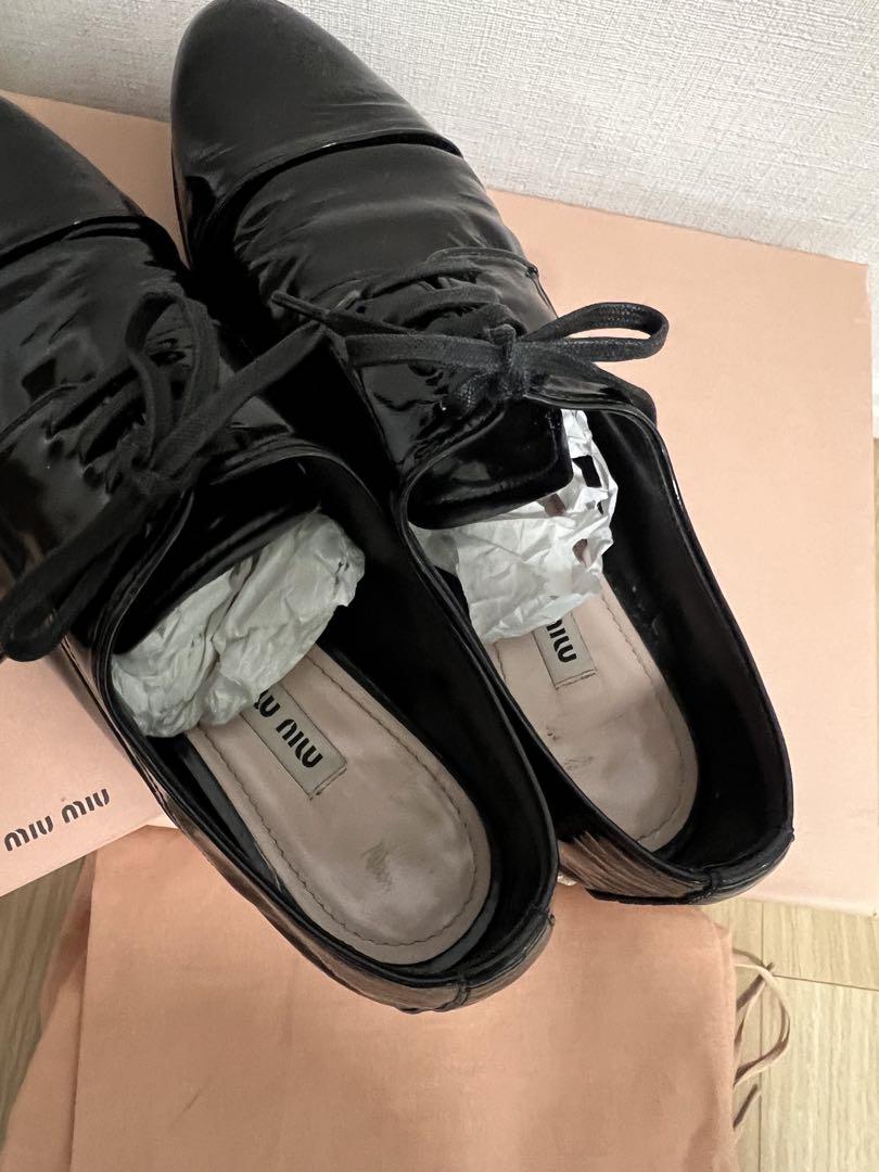 MIUMIU ビジューエナメル　シューズ　ローファー　37 レースアップ miumiu ミュウミュウ ビジューシューズ 37ハーフエナメル - メルカリ