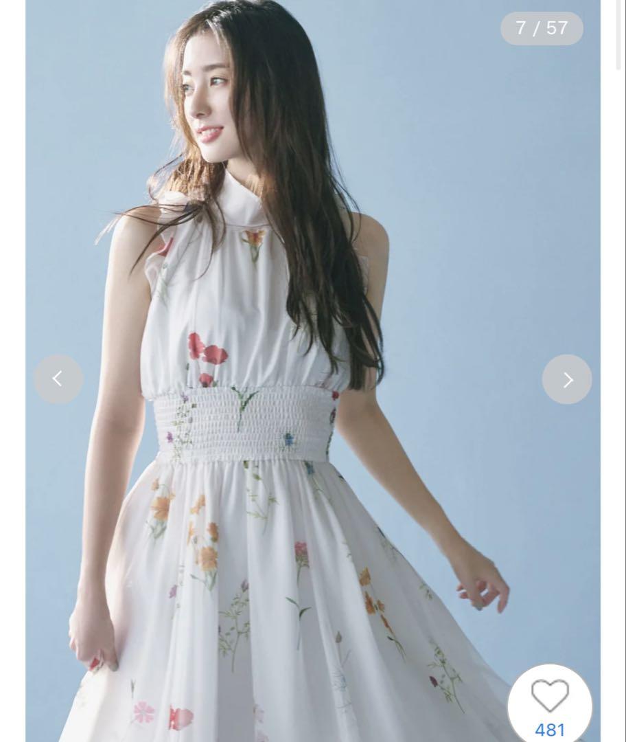 SNIDEL スナイデル バックリボンシフォンワンピース　FLOWER　0 S