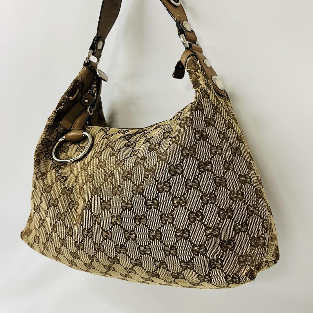 GUCCI グッチ GGキャンバス ワンショルダーバッグ ベージュ レザー