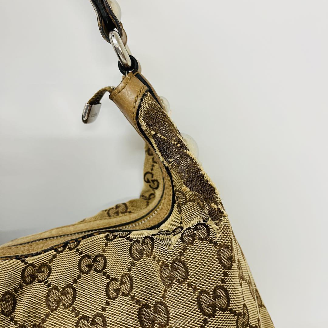 GUCCI グッチ GGキャンバス ワンショルダーバッグ ベージュ レザー