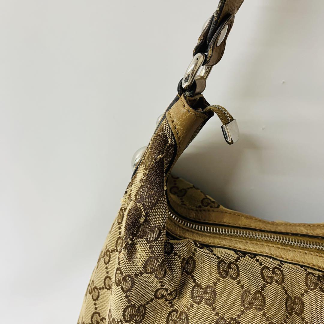 GUCCI グッチ GGキャンバス ワンショルダーバッグ ベージュ レザー