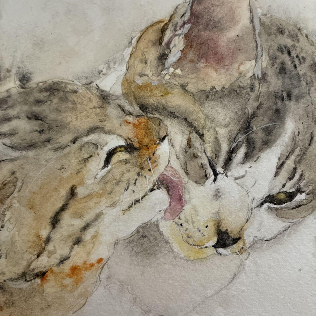 水彩画 手書き ハンドメイド 一点物 「猫」No.523 - メルカリ