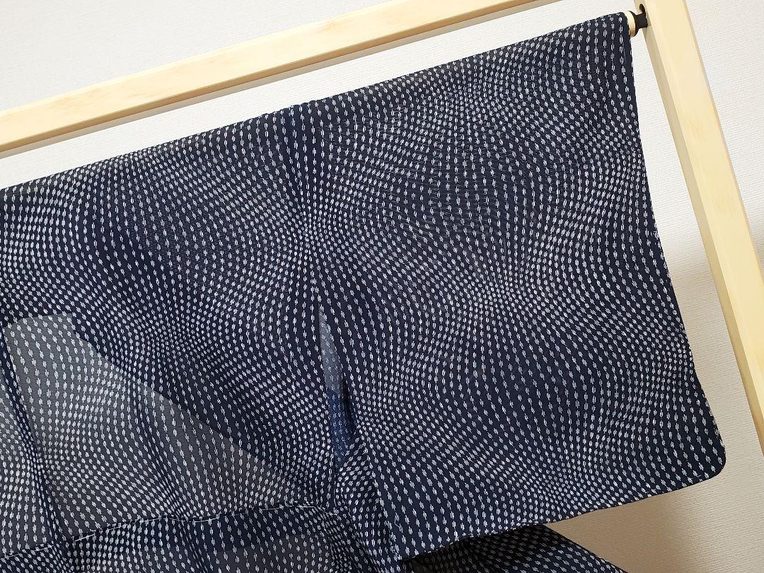 A 美品 夏物 菱形模様 黒色 白 赤 正絹 薄物 絽 紗 小紋 着物