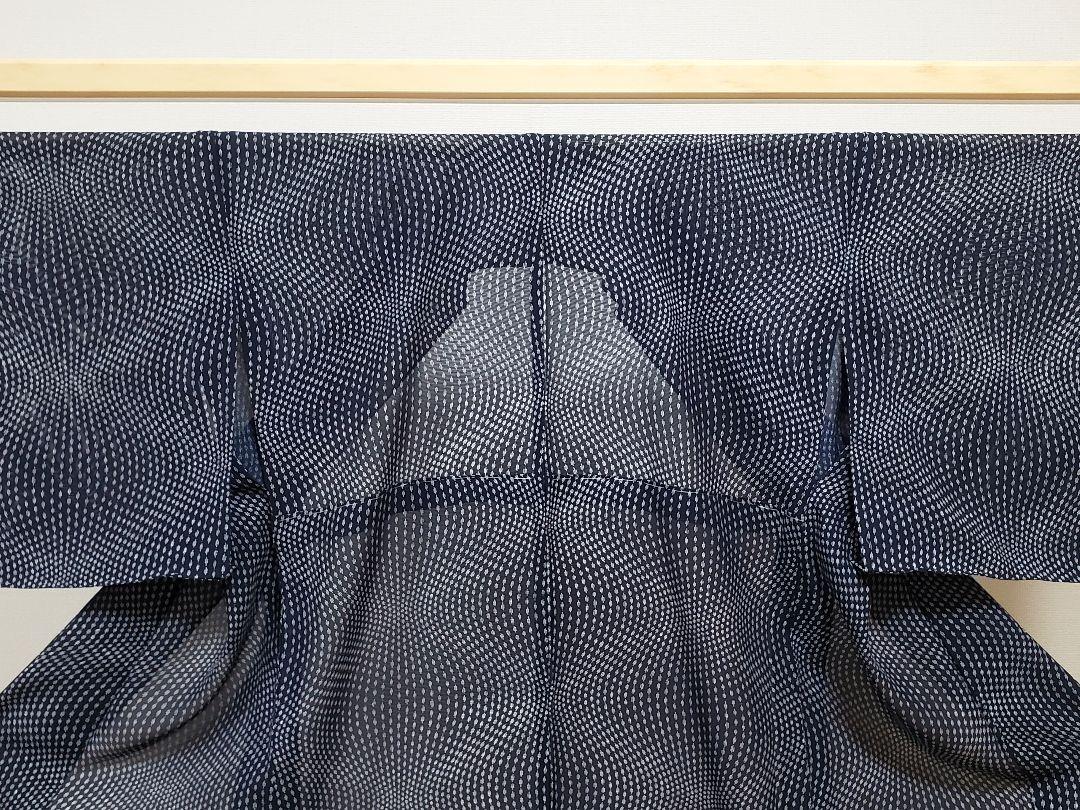 A 美品 夏物 菱形模様 黒色 白 赤 正絹 薄物 絽 紗 小紋 着物
