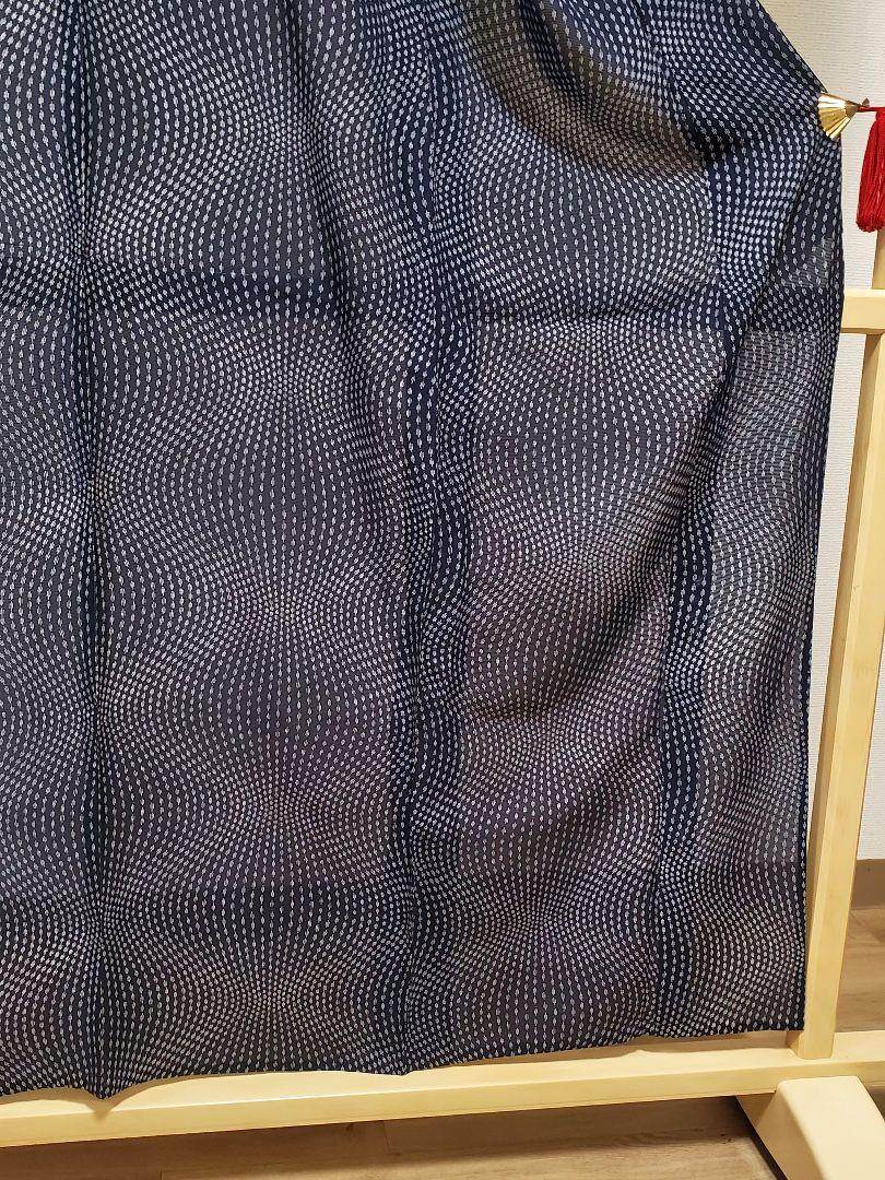 A 美品 夏物 菱形模様 黒色 白 赤 正絹 薄物 絽 紗 小紋 着物