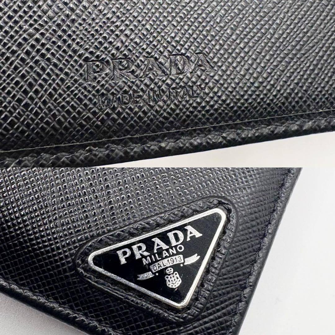 ①【現行・付属品あり】PRADA 2つ折りサイフ 三角ロゴ サフィアーノレザー