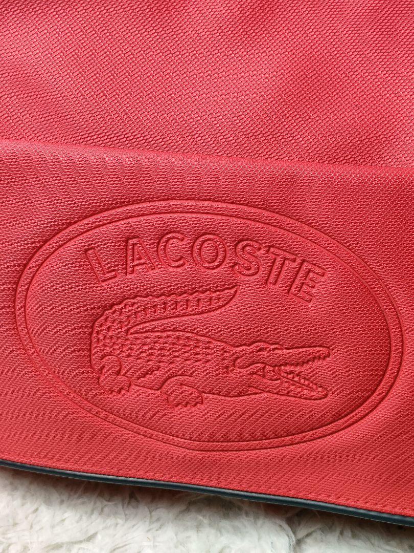 美品 LACOSTE エンボスロゴ ショルダーバッグ 赤 PVC レザー