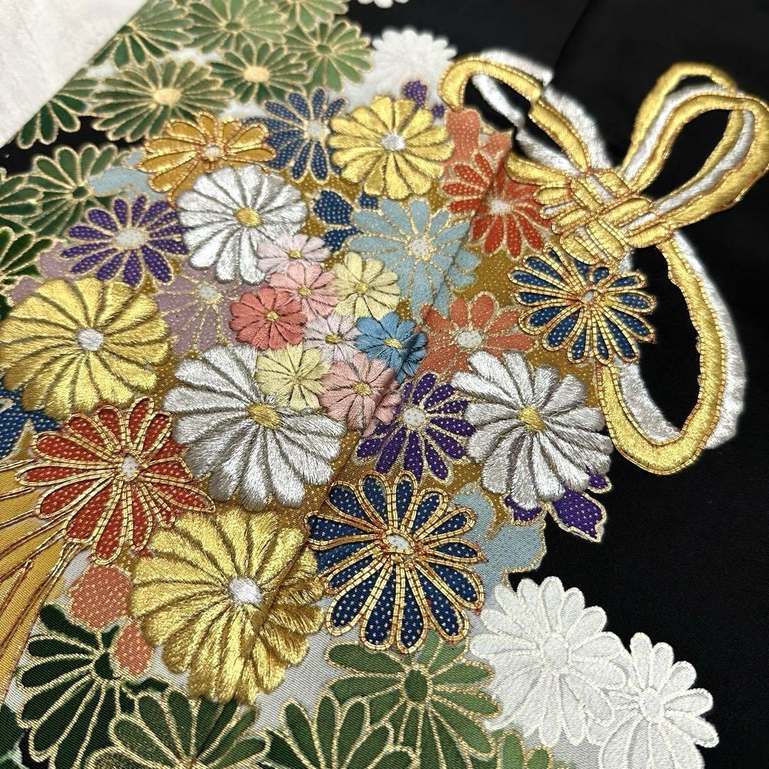 黒留袖 豪華 刺繍の花模様 着物 正絹 五つ紋 しつけ糸 広衿 RK-2459