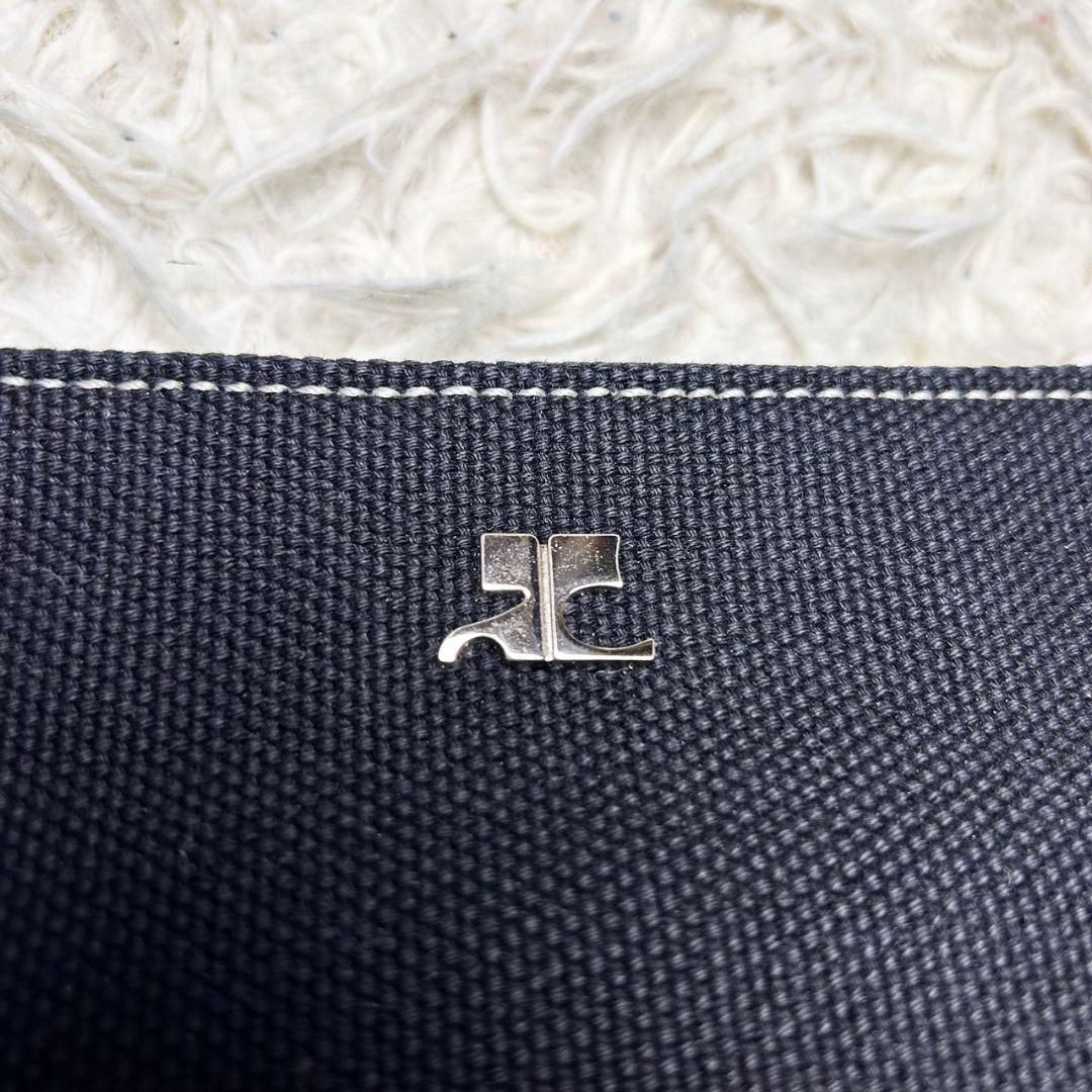 【美品】クレージュ ロゴ 金具 キャンバス ショルダーバッグ ポーチ ネイビー