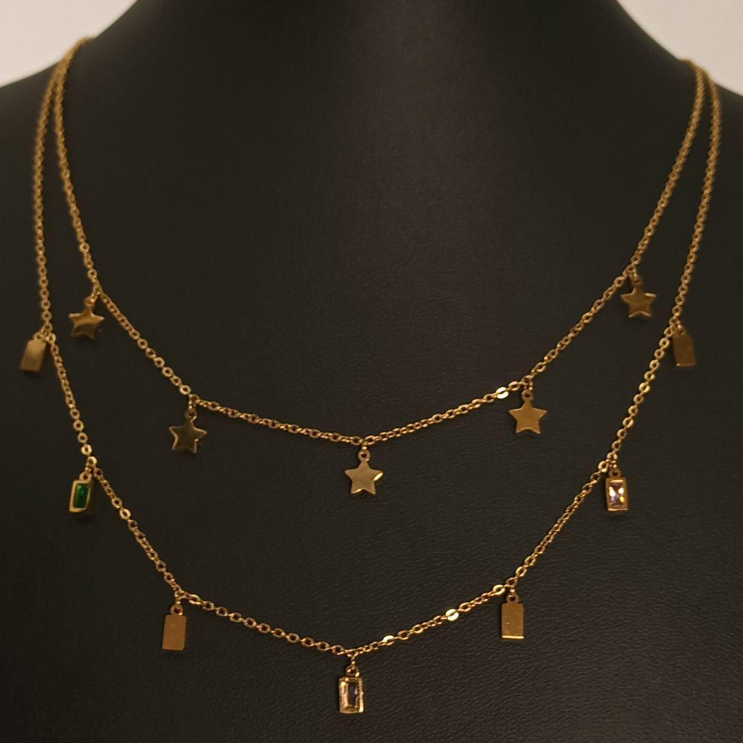 ゴールド レディース18k【ジルコニア】12号 coat新品‼︎ ジルコニア スター ゴールド レディース ネックレス 金