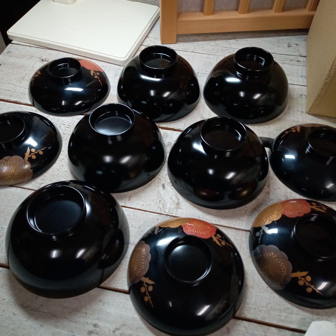 №7 美品　八重梅　仙方丸　木乾漆　蓋付き汁碗5客