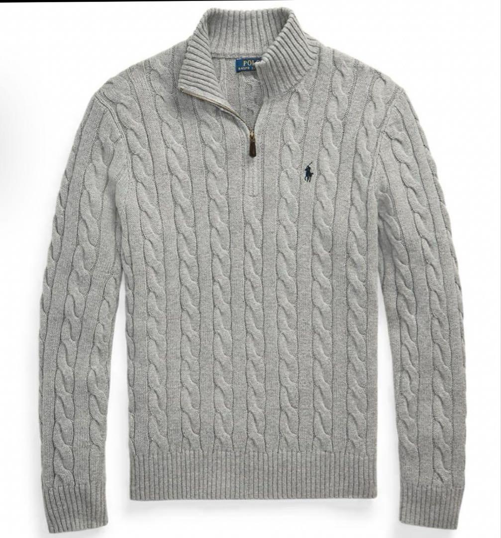 正規品】Ralph Laurenケーブルニット ハーフジップ グレーL 新品