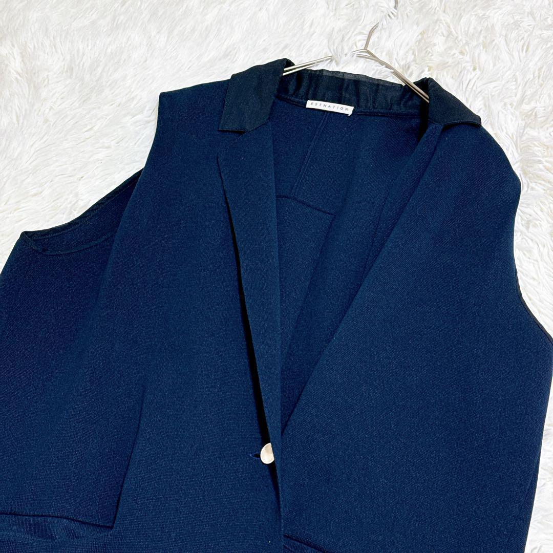 美品✨24SS　エストネーション ミラノリブジレ　ベスト　ネイビー　フリーサイズ