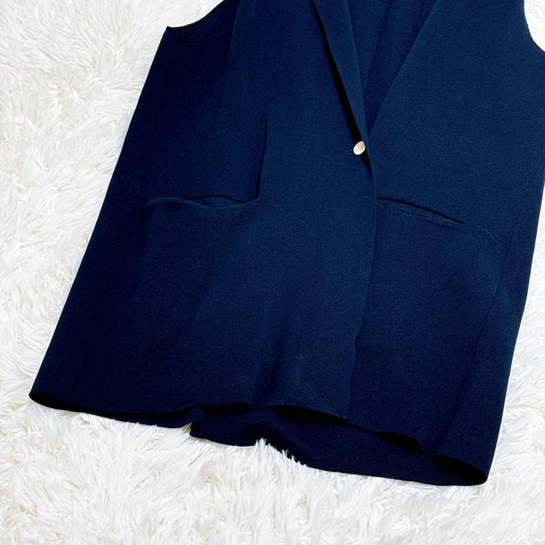 美品✨24SS　エストネーション ミラノリブジレ　ベスト　ネイビー　フリーサイズ