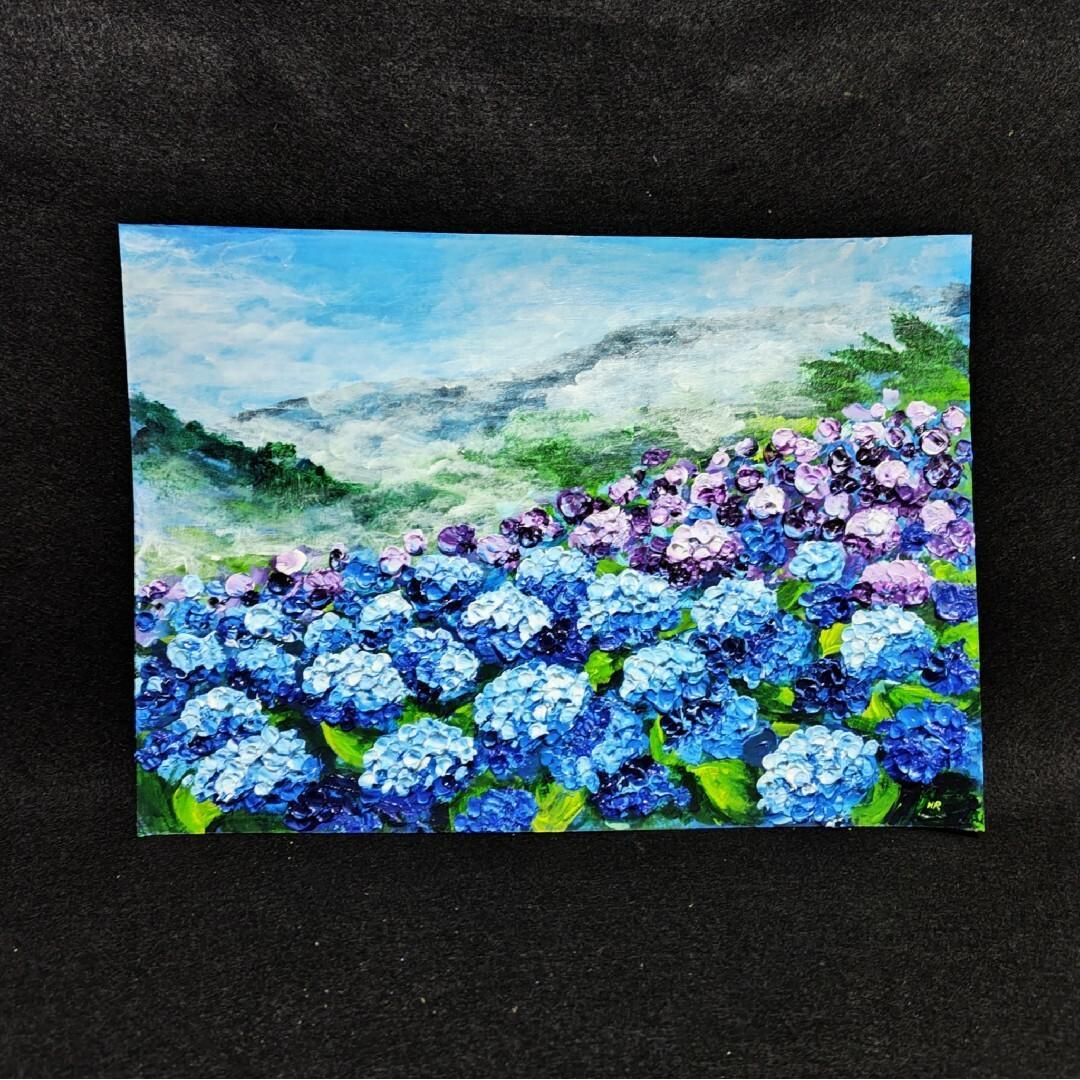 油絵 油彩 油彩画 絵 絵画【天空の紫陽花】