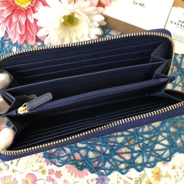 最新品在庫 COACH ネイビー ブラウン rSfnL-m98813693855 長財布 シグネチャー 新品低価