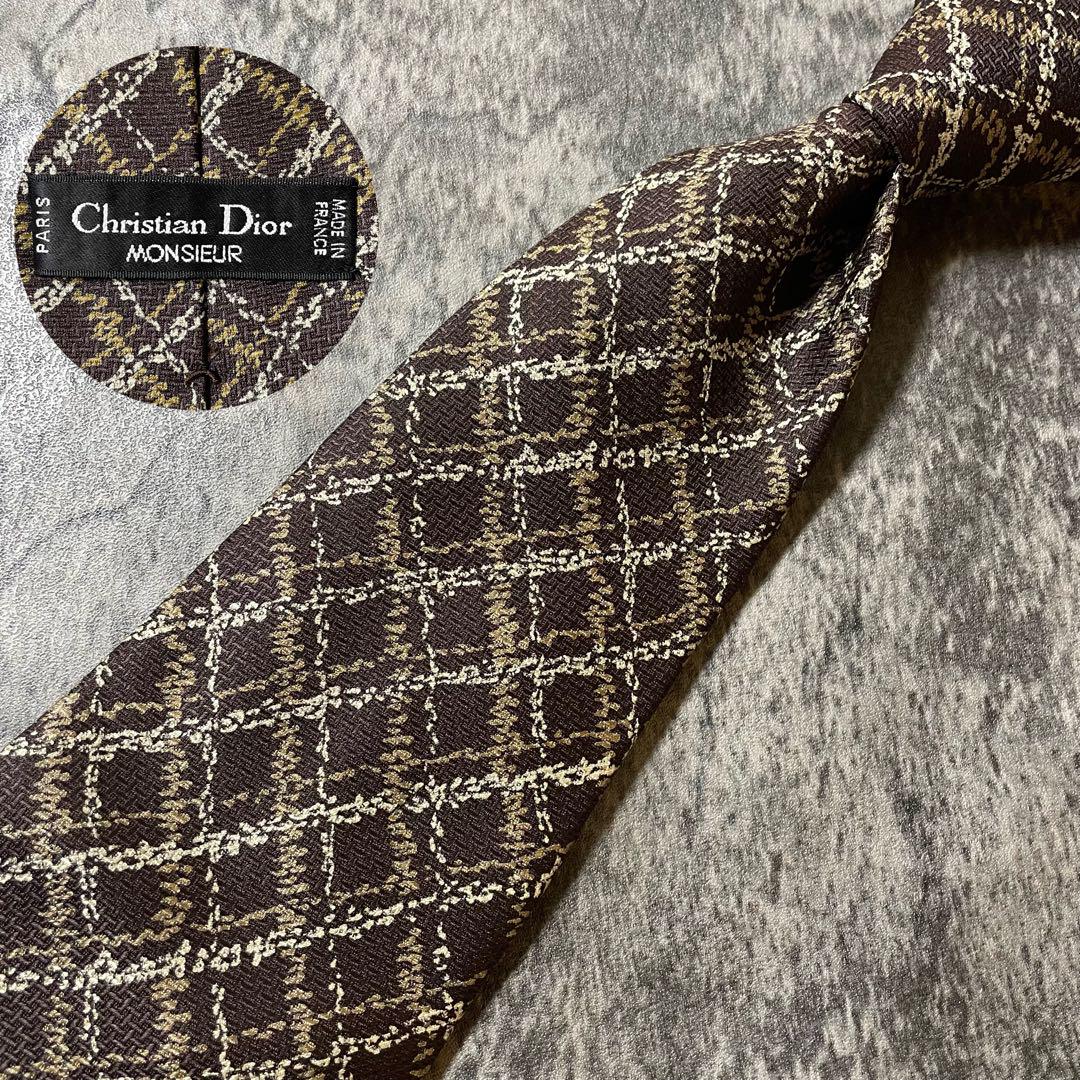 AN120 Christian Dior ブラウン シルク ネクタイ