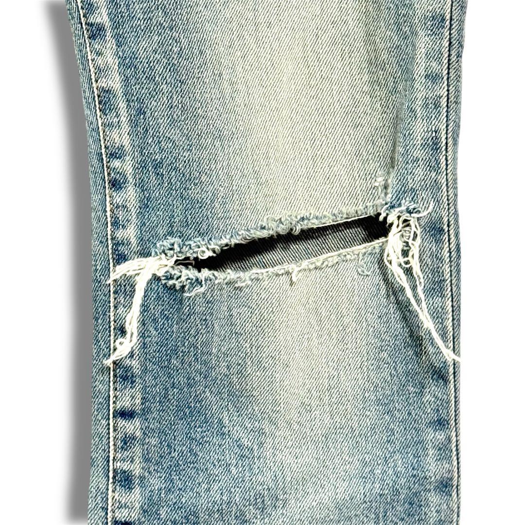 サンロラーン ニークラッシュ ストレッチ スキニー デニム アイスブルー 29