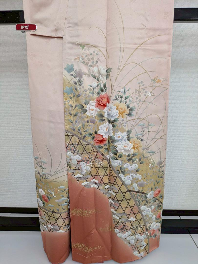 豪華金彩 花柄 裄65.5 紋無し 素敵なデザイン 付下げ 訪問着 T-6327 豪華金彩 花柄 裄65.5 紋無し 素敵なデザイン 付下げ 訪問着 T