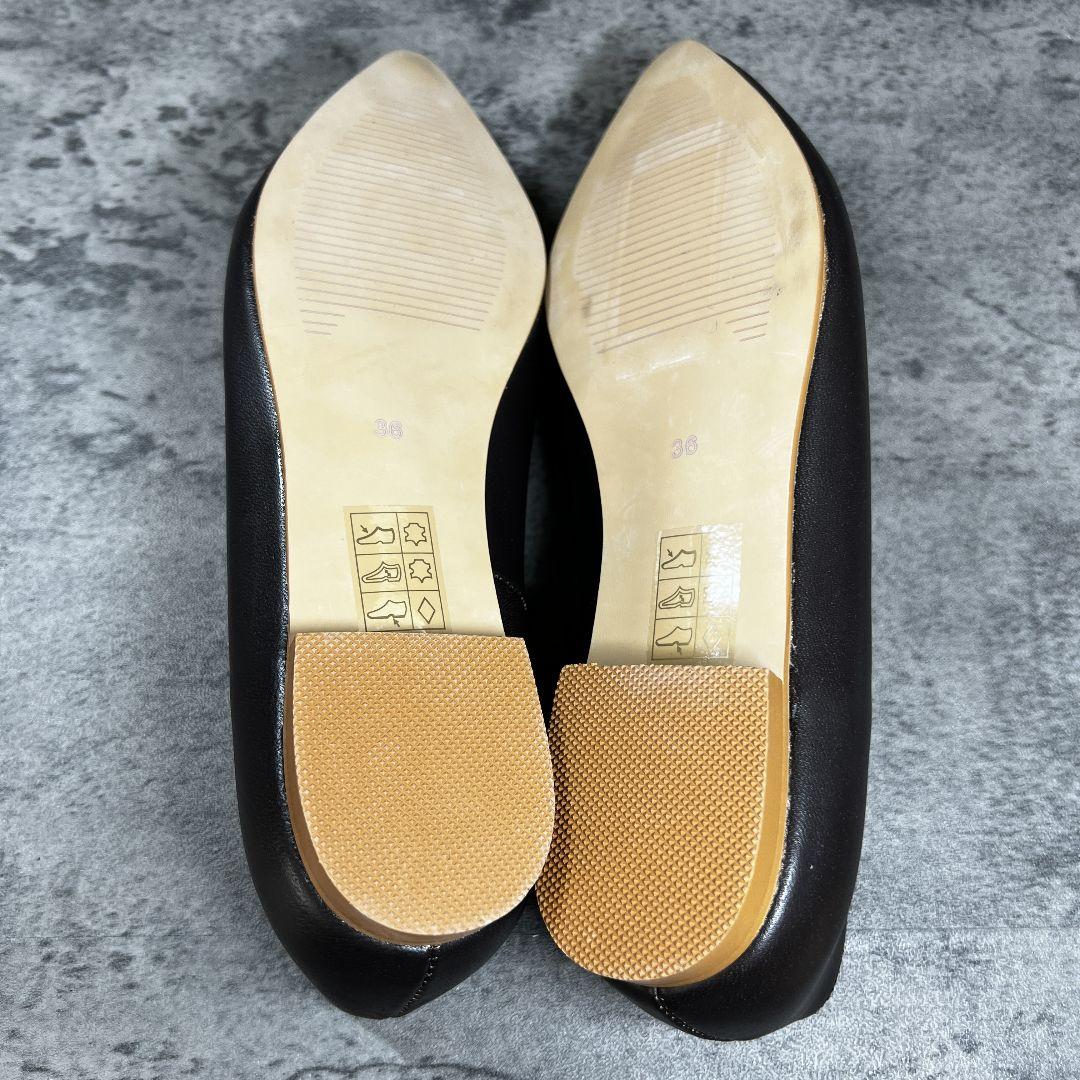 未使用級【レメ】（36）フラットパンプス ブラック Vカット レザー