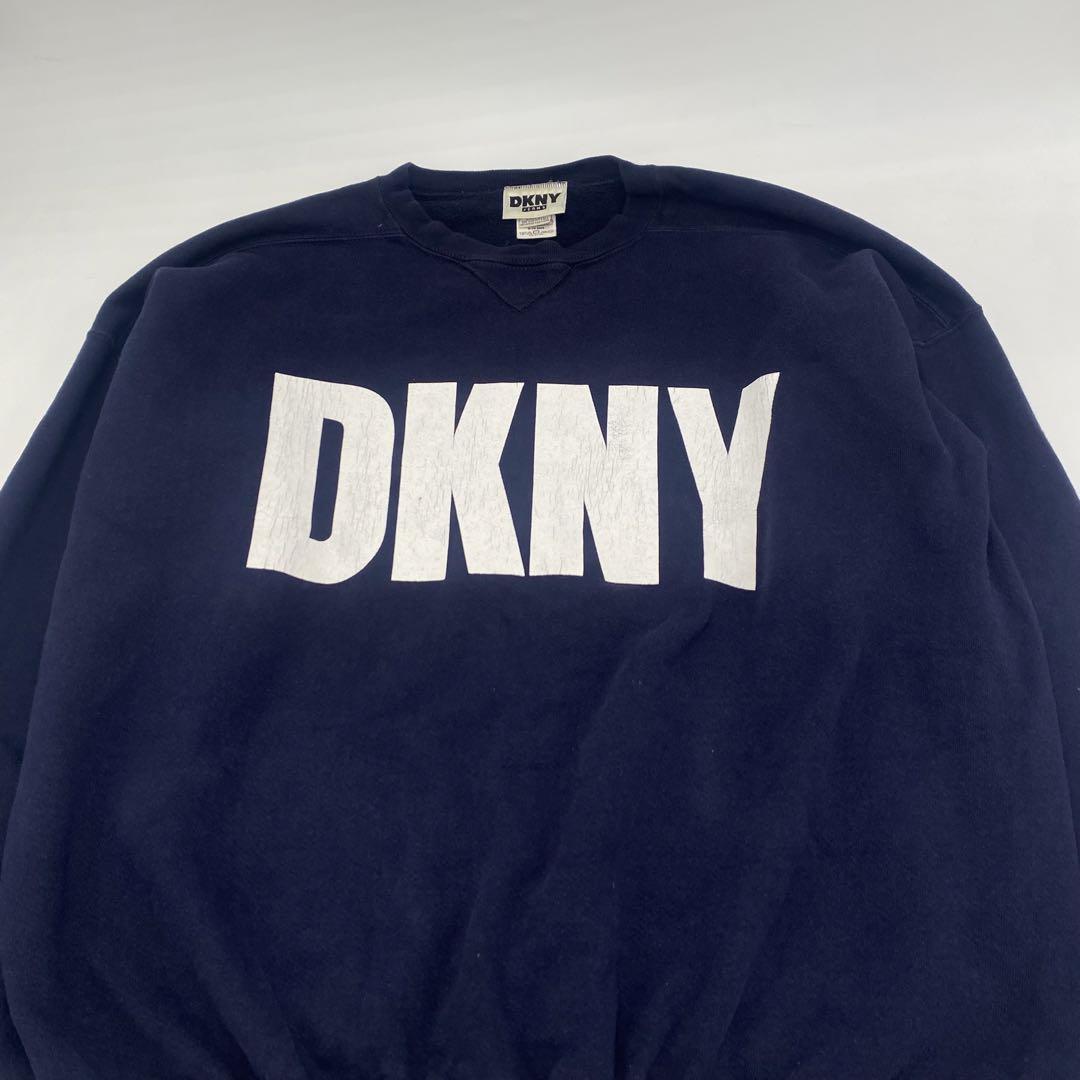 【大人気】90s DKNY デカロゴ スウェット ネイビー free size