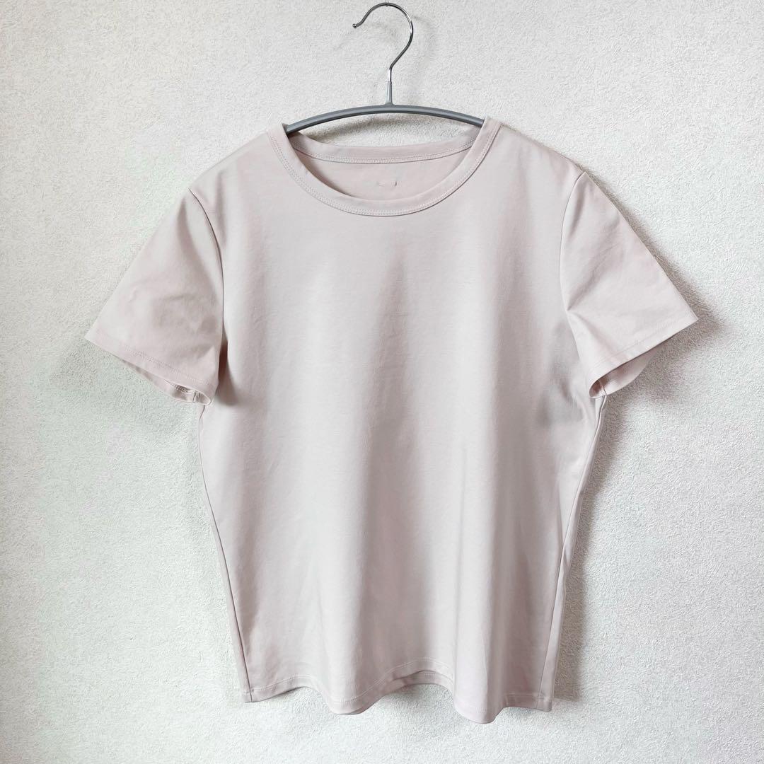 24SS　美品★アニュアンス　シルクタッチコットンスリムフィットTシャツ　ピンク