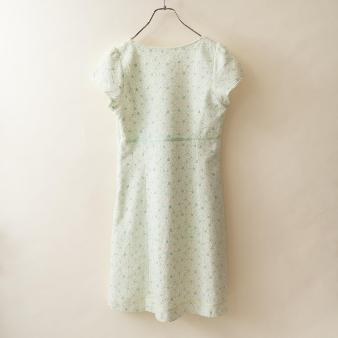 レトロ chaber チャバー 花柄 総刺繍 ワンピース 緑 S-M相当 古着