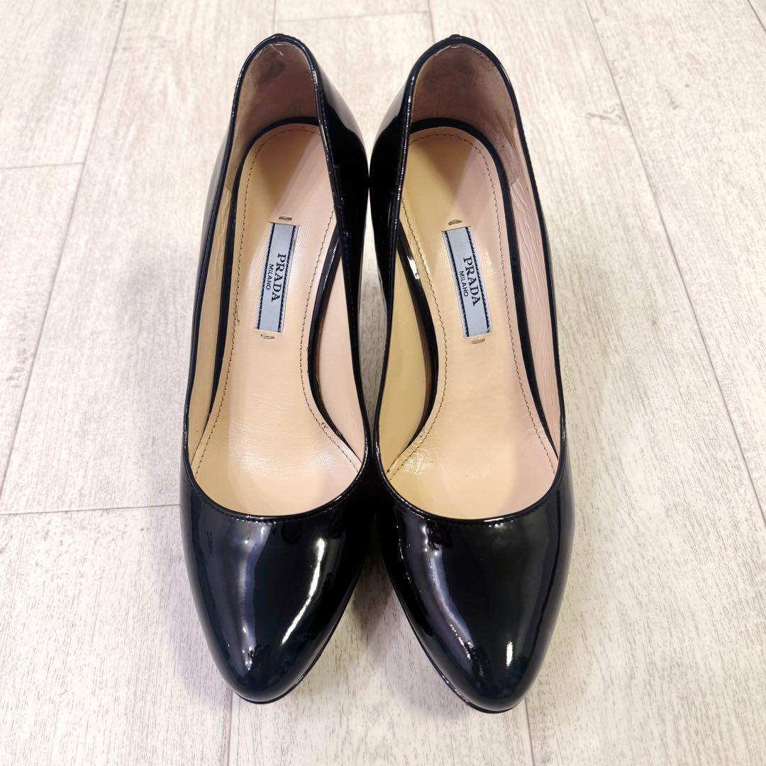 【美品】PRADA プラダ パテント レザー ピンヒール パンプス 黒 24cm