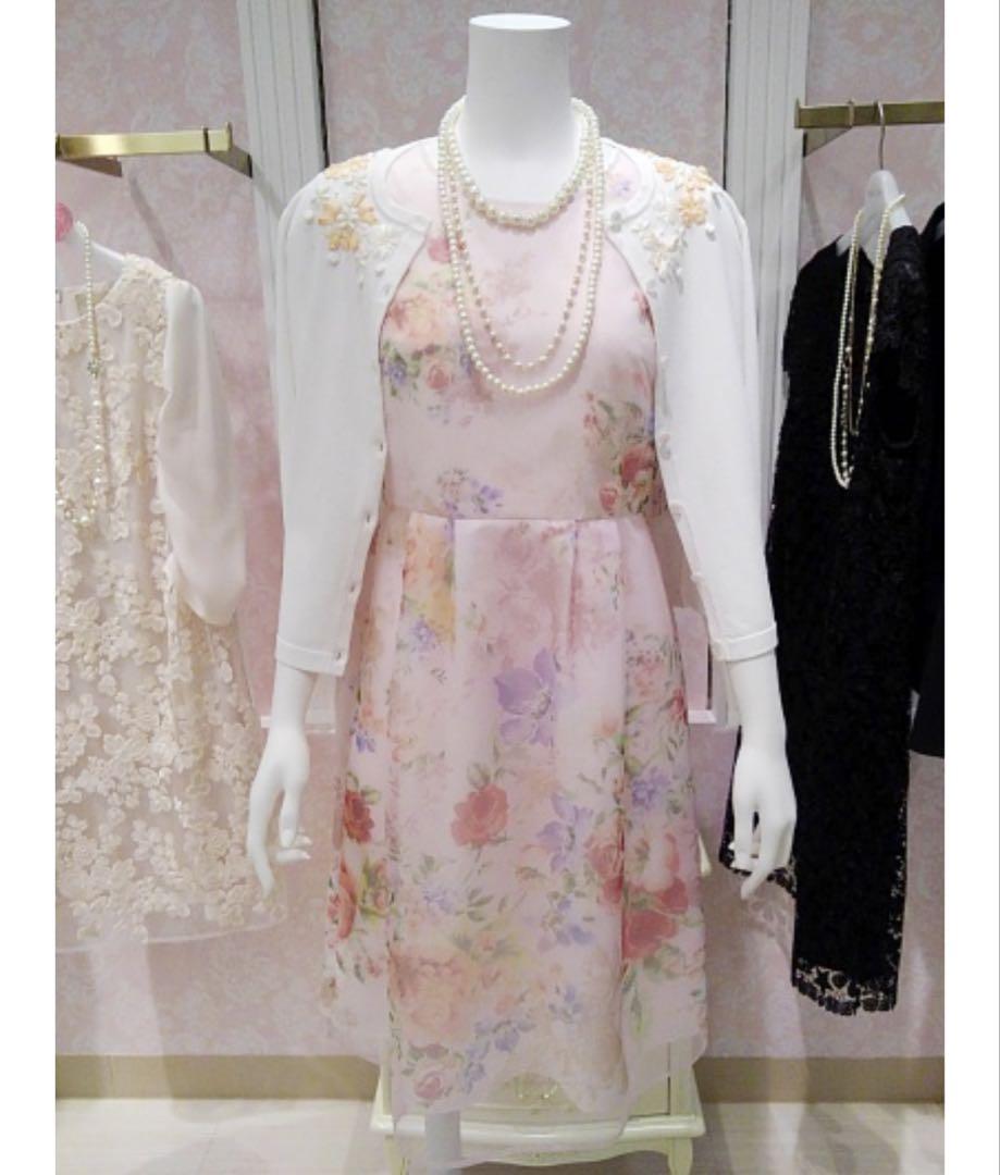 《美品》Rose Tiara オーガンジープリントワンピース 花柄 ピンク XL