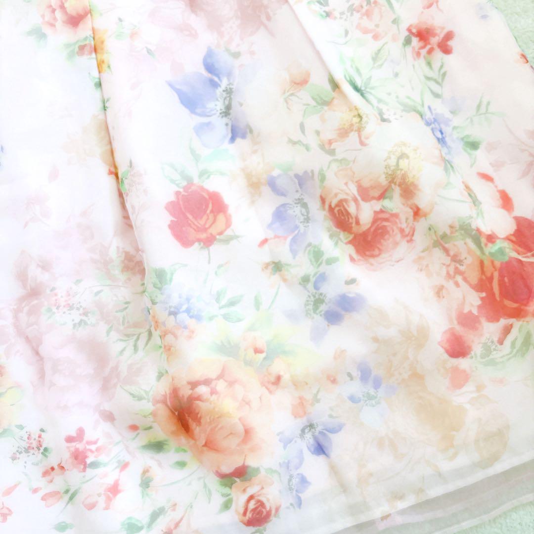 《美品》Rose Tiara オーガンジープリントワンピース 花柄 ピンク XL