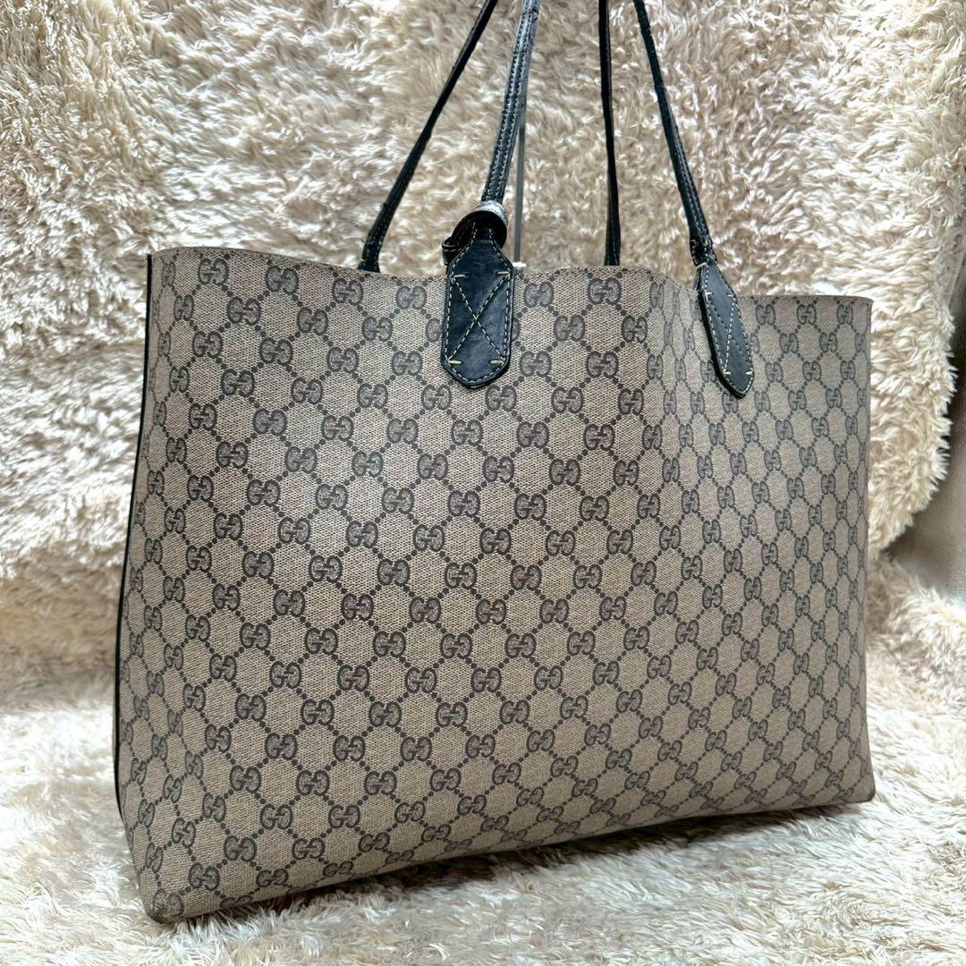 【美品】グッチ トートバッグ ベージュ ブラック リバーシブル スプリーム