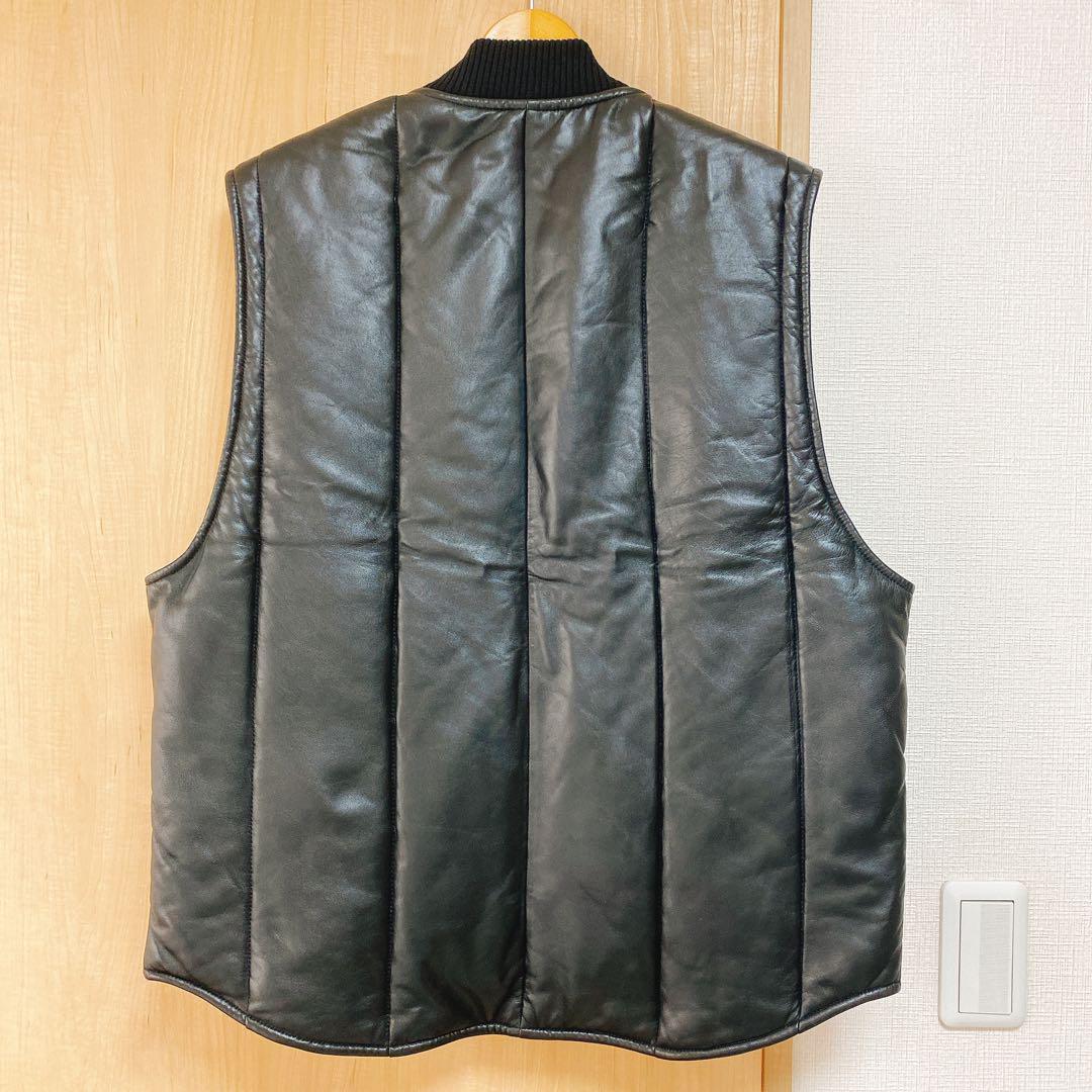 シュプリーム ディッキーズ レザーワークベスト ブラック M ラムレザー