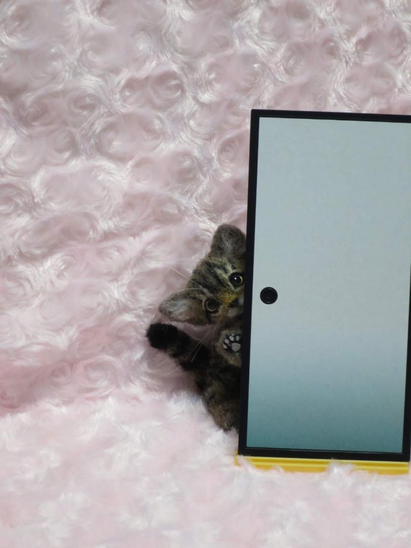 羊毛フェルト 猫 キジトラ 子猫 ハンドメイド 置物