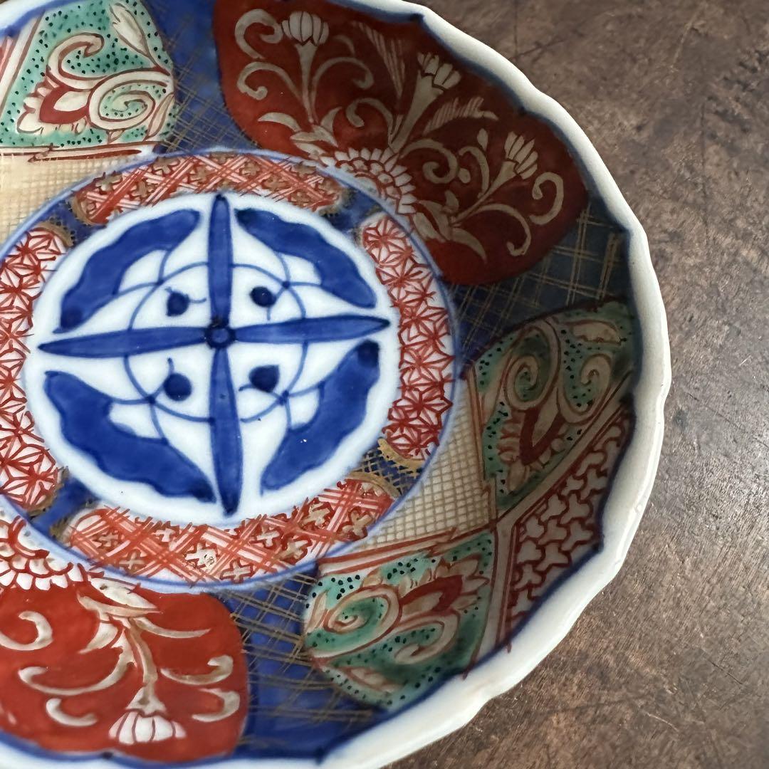 古伊万里 萬暦年製 色絵 金彩 小皿 輪花皿 骨董 銘々皿  骨董B