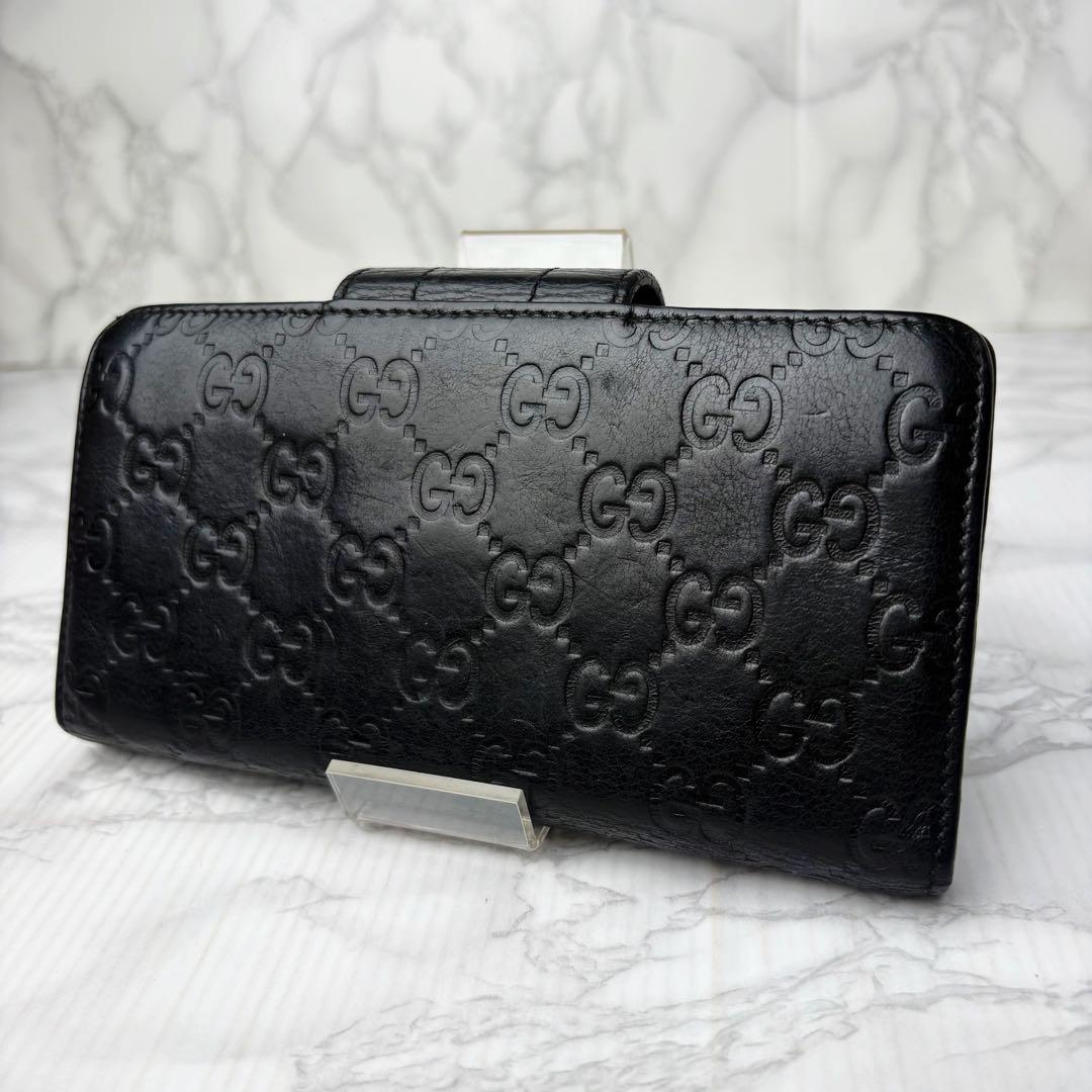 88 美品 GUCCI シマ 二つ折り財布 長財布 黒 ブラック od1