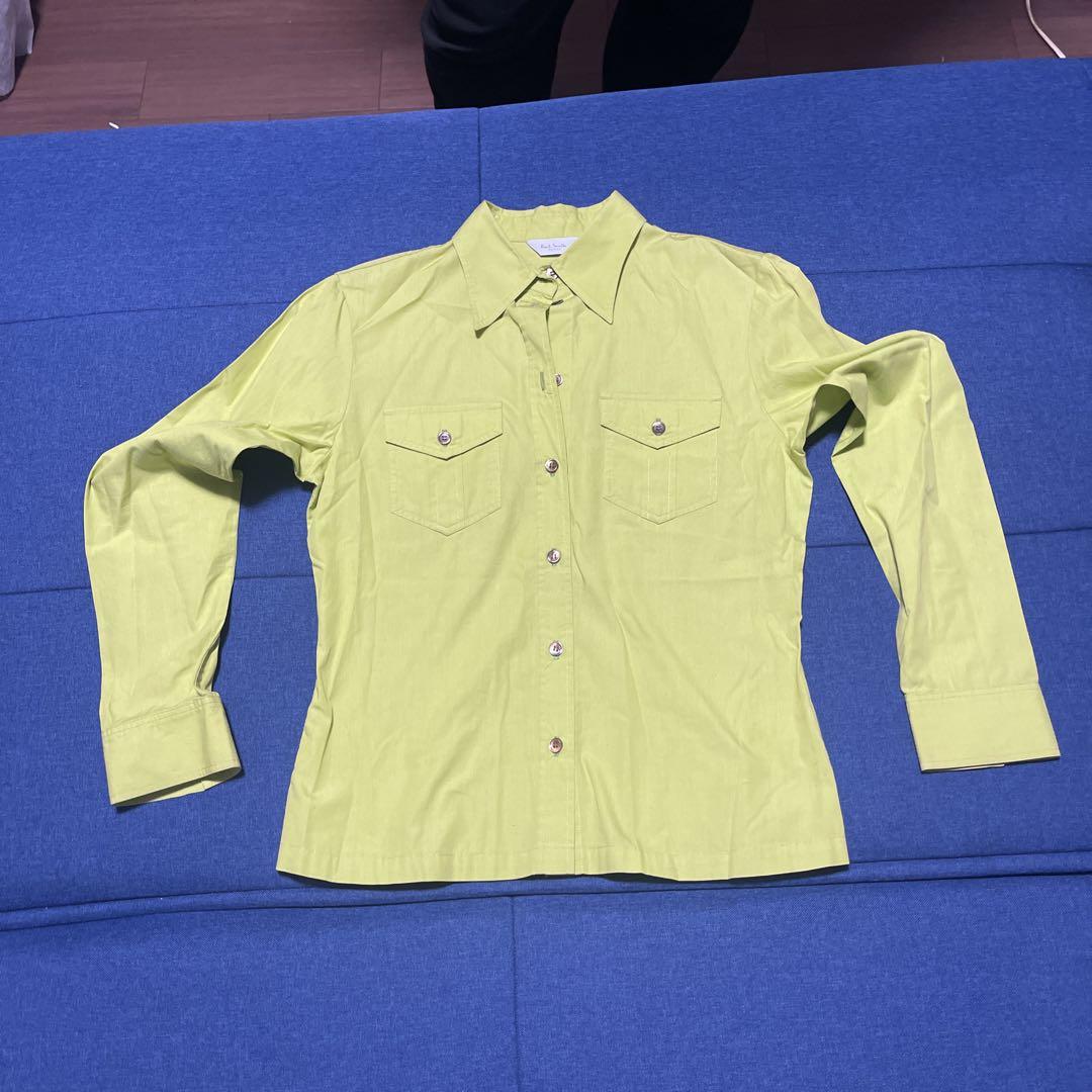 Paul smithライムグリーン 長袖シャツ ボタン付き