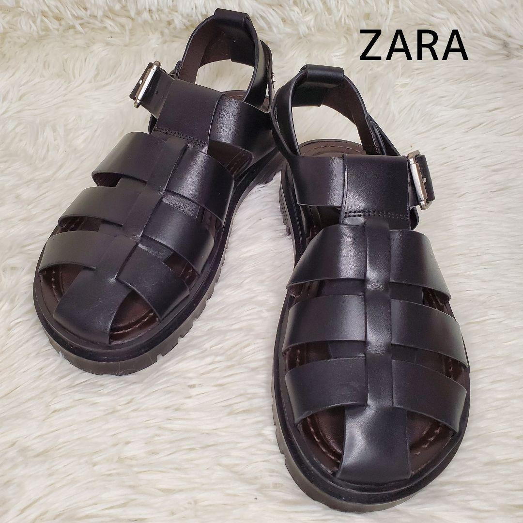 【未使用級】ZARA グルカサンダル レザー バックル ブラック 23.5cm
