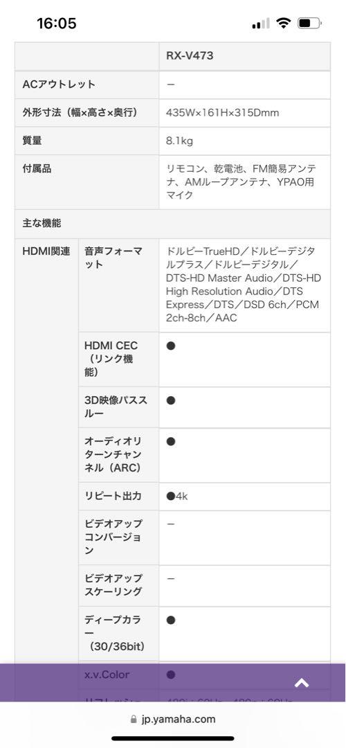 YAMAHA AVアンプ RX-V473 5.1ch対応