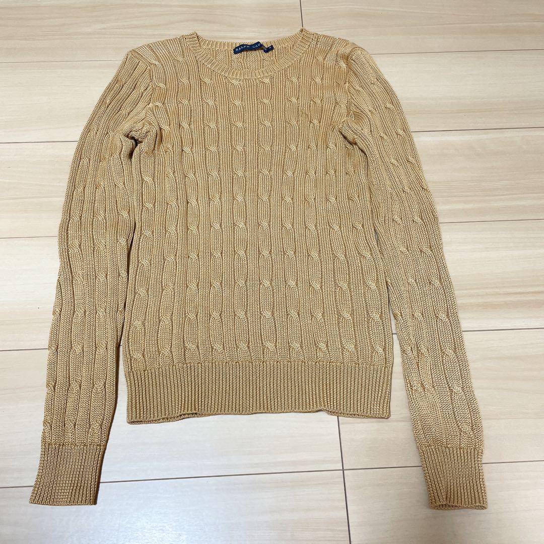 美品⭐️ラルフローレン　ニット　ケーブル編み　キャメル　Mサイズ　ポニー刺繍