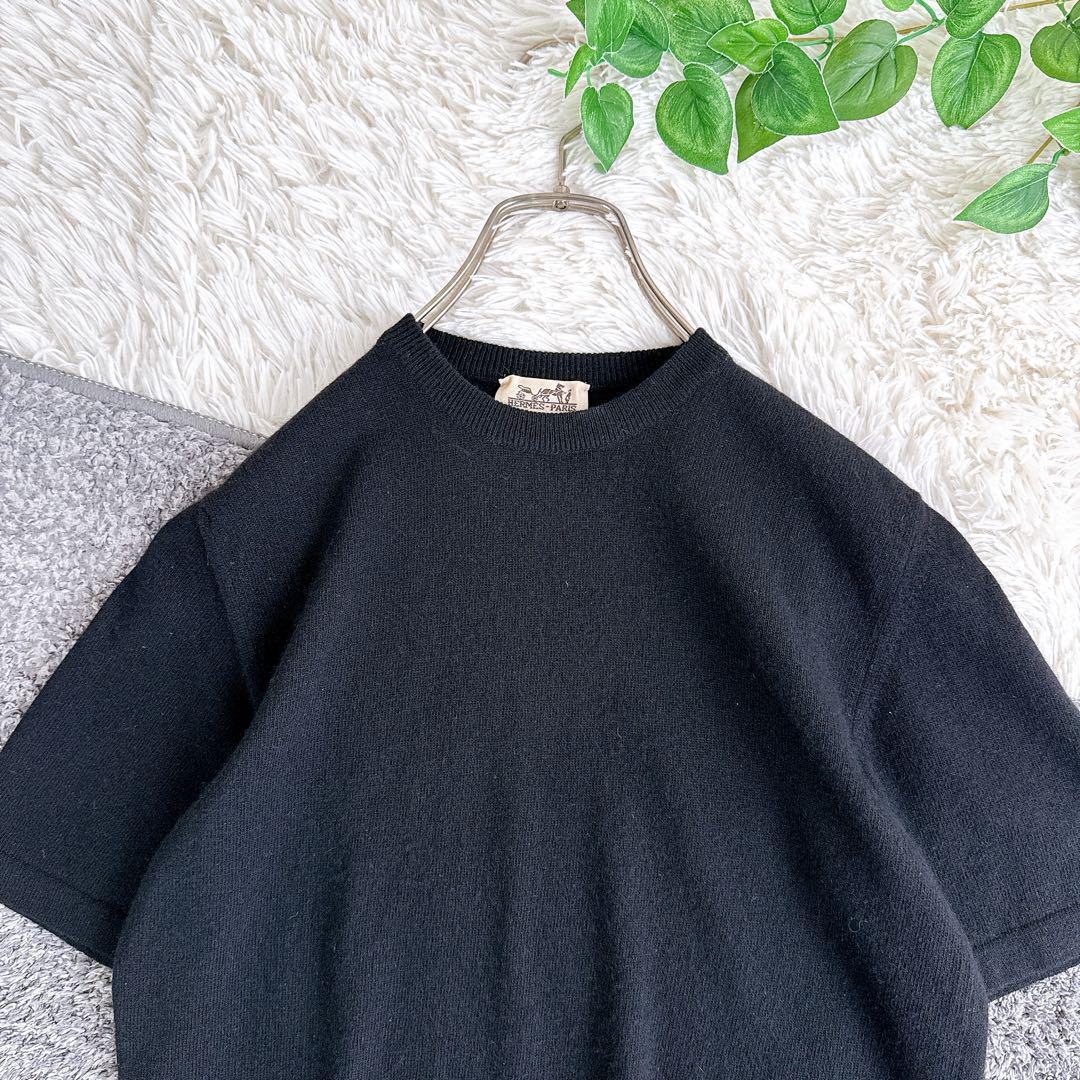 正規品 カシミヤ オールド エルメス 半袖 ニット セーター 黒 L