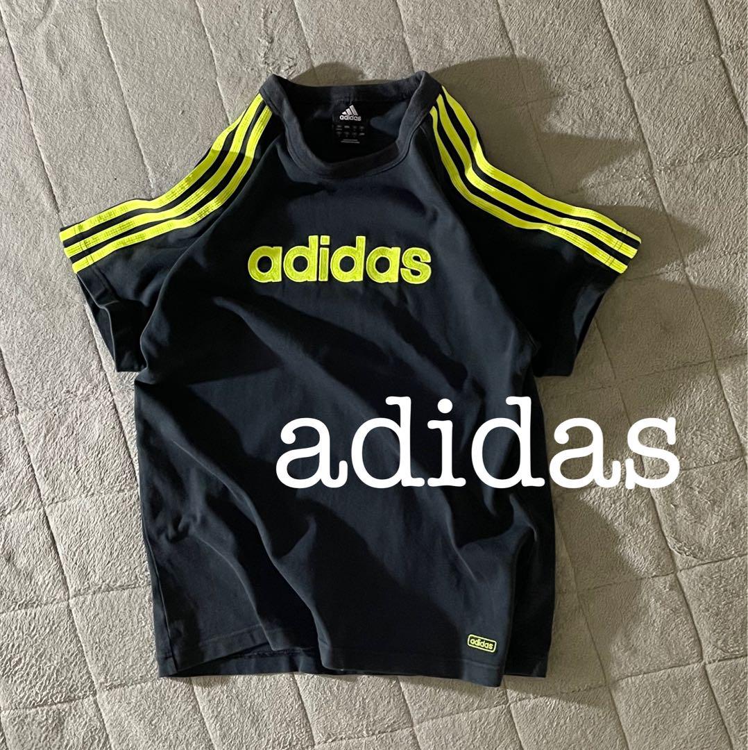 A1691・adidas・アディダス・総刺繍ロゴ・三本線Tシャツ・ディテール秀逸