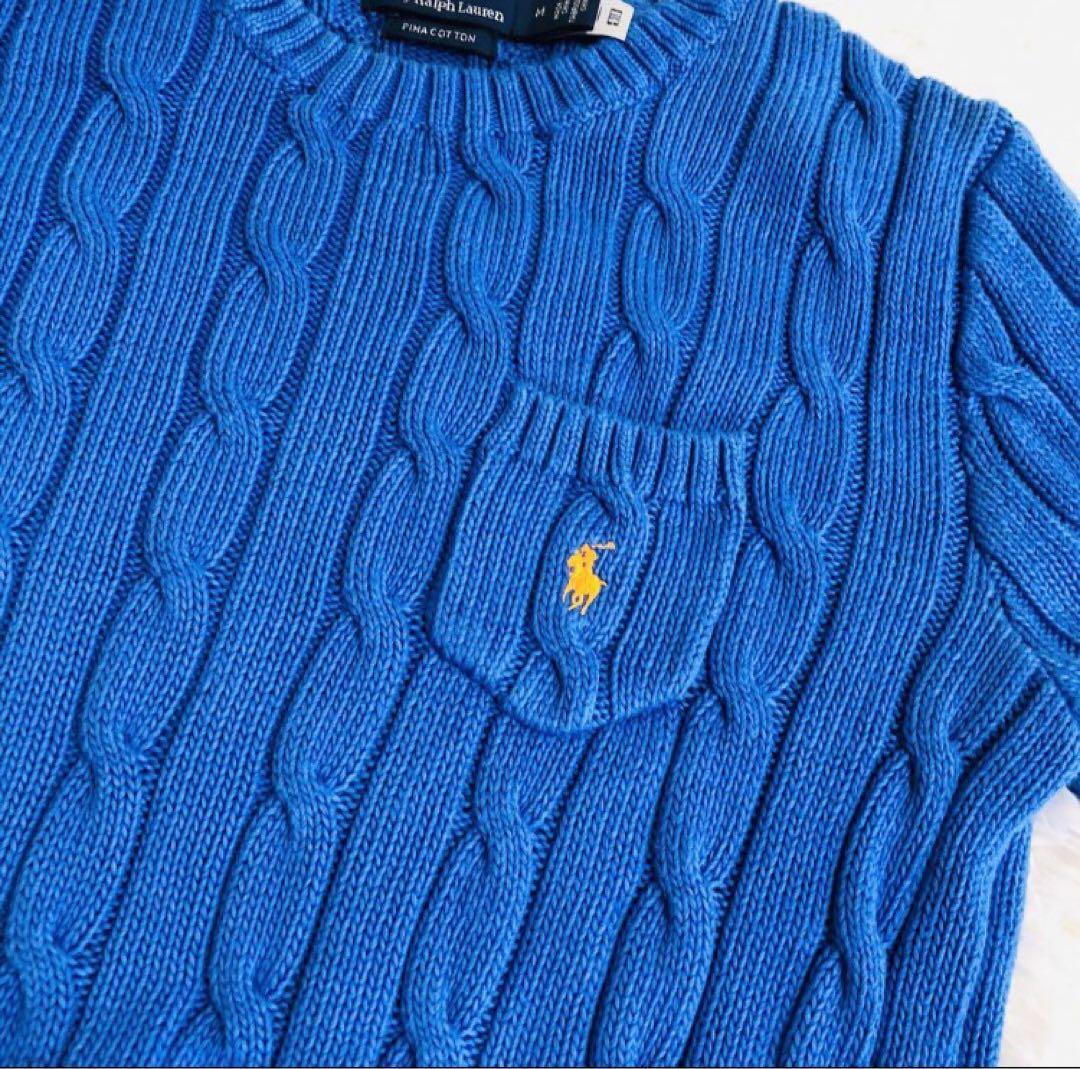 ラルフローレン　サマーニット　半袖　ケーブル編み　ブラック　Mサイズ　ポニー刺繍 ラルフローレン 専用 サマーニット 半袖 ネイビー 赤ポニー 美品