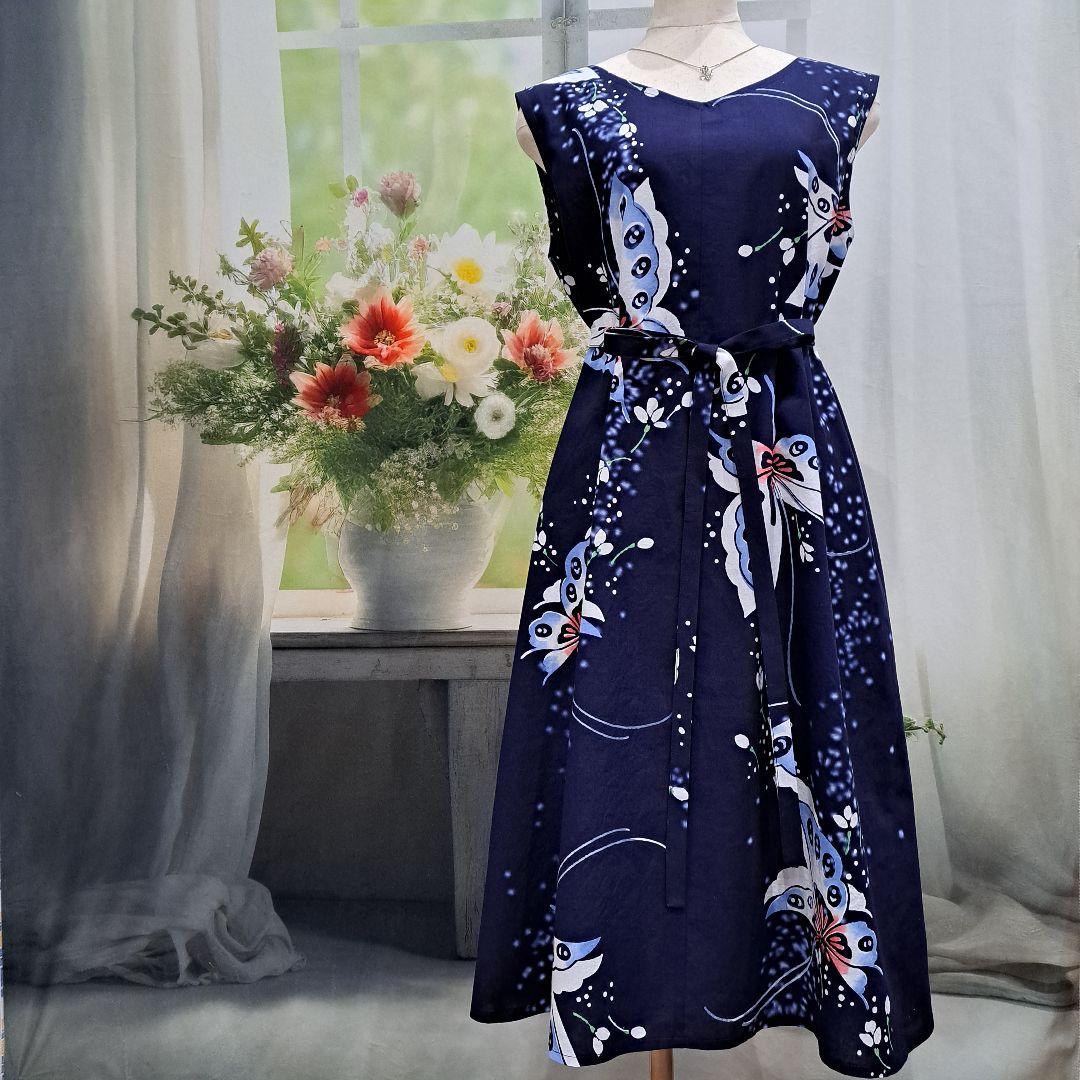 浴衣リメイク　ワンピース　kansai　ノースリーブ　チュニック　ハンドメイド
