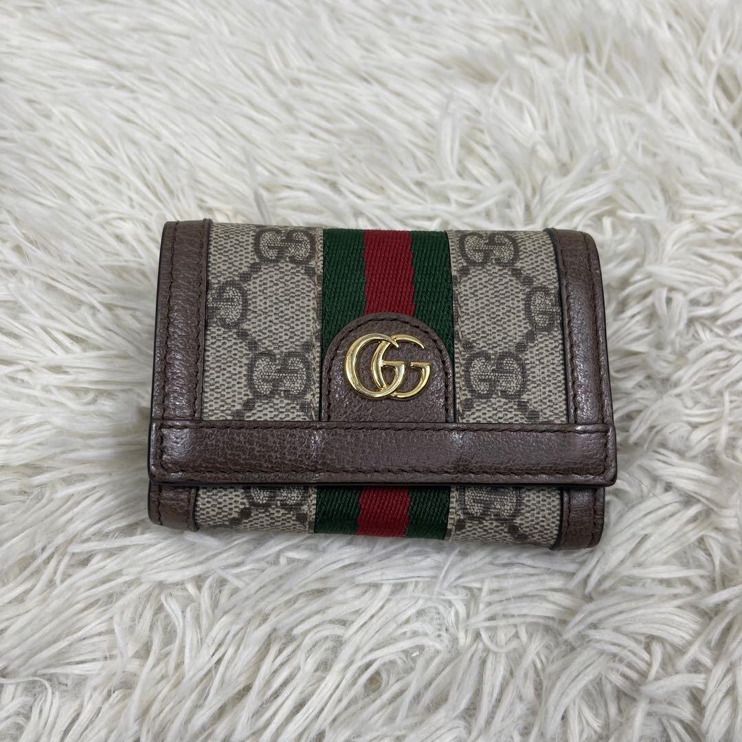 【美品・現行】グッチ 折り財布 オフディア マーモント シェリーライン 付属品有 付属完備 グッチ オフィディア マーモント 折財布 シェリー