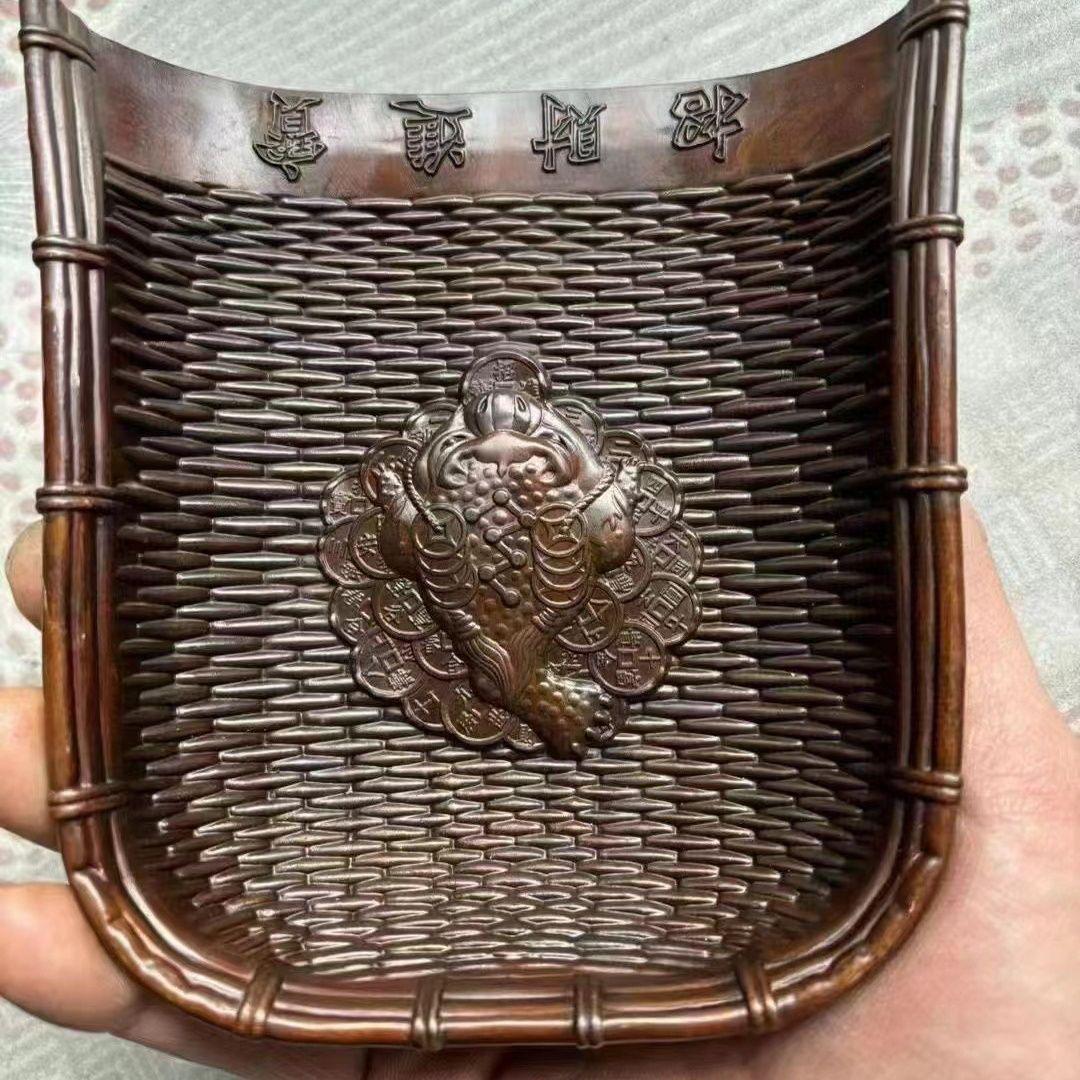 銅 細工 箕は財を招き宝に入る 五穀豊穣 現代工芸品 美術品 置物