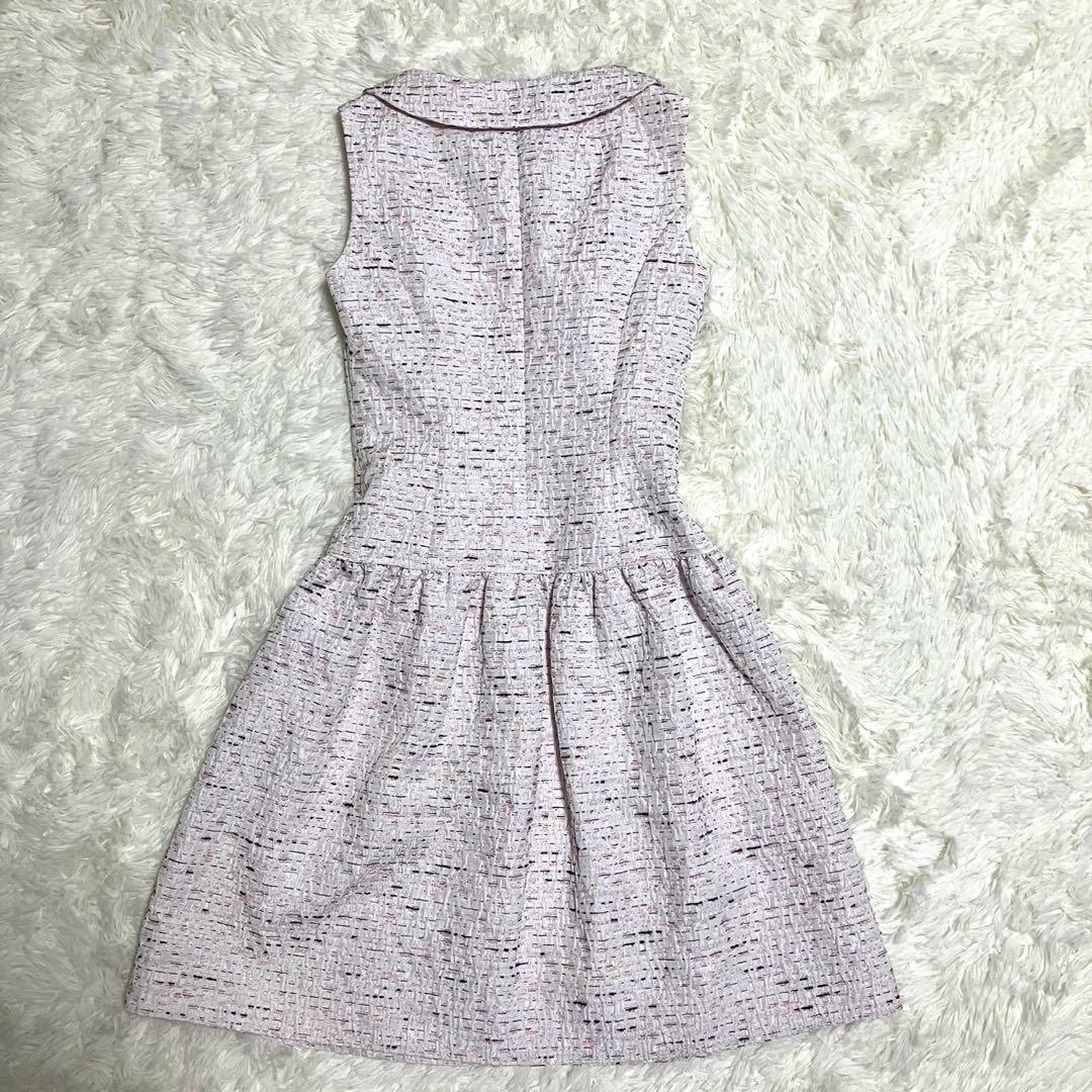 美品】Rene ジャガード フロントジップ ワンピース リボン パール 32