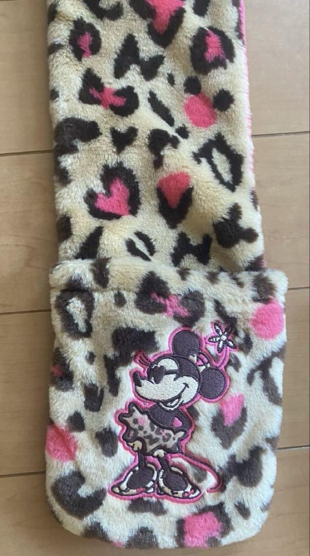 ディズニー　　被り物　ミニー豹柄マフラー ディズニー ミニー ファンキャップ ヒョウ柄 マフラー