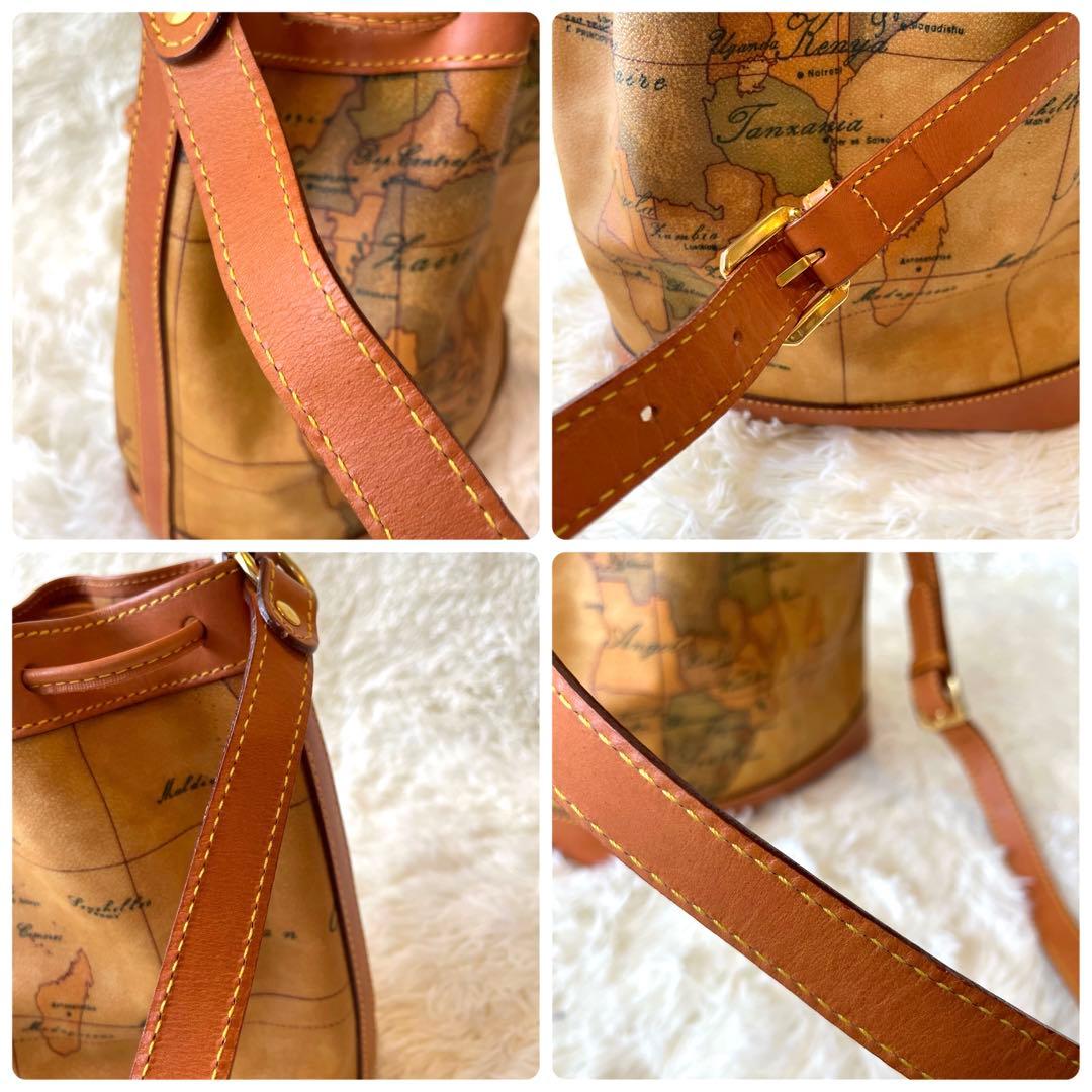 極美品】プリマクラッセ 地図柄 オシャレなショルダーバック 巾着 本革