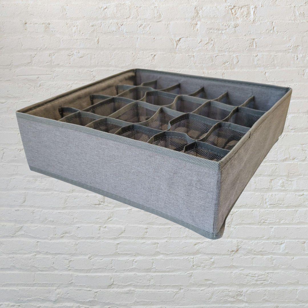 12 靴下 下着収納ボックス 24仕切り 折り畳み式 通気性 整理整頓 グレー