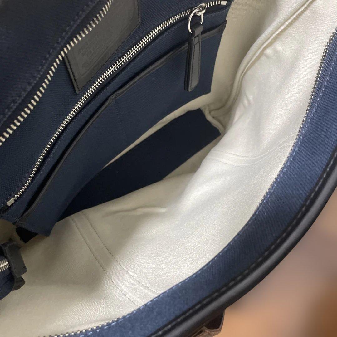 コーチ　COACH ネイビー キャンバス、レザートートバッグ